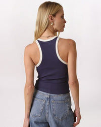 HI NECK CONTRAST TANK, NAVY/ECRU