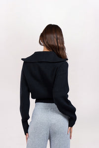 SHAWL COLLAR ZIP SWEATER - BLACK