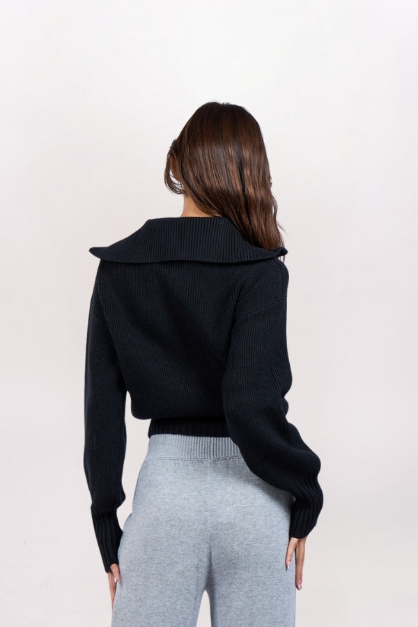 SHAWL COLLAR ZIP SWEATER, BLCK