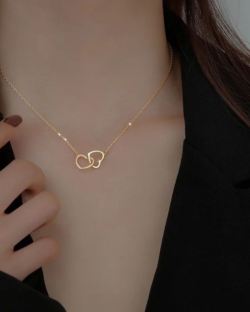 INTERLOCKING HEARTS NECKLACE - 18K GOLD PLATED STAINLESS STEEL