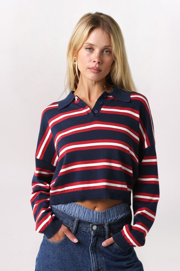 TRIPED BOXY RUGBY POLO TOP