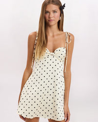 POLKA DOT SWEATHEART NECK DRESS, WHITE