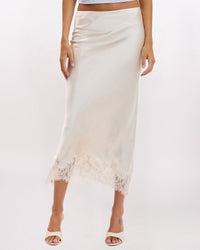 LACE HEM SATIN MAXI SKIRT, CHAMPAGNE