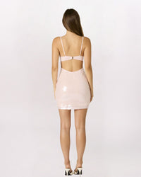 OPEN BACK SEQUIN BODYCON DRESS, BLUSH PINK