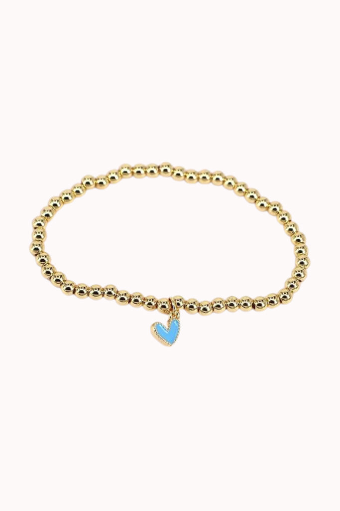 ENAMEL HEART CHARM BALL BRACELET - BLUE