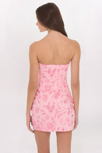 STRAPLESS SEQUIN FLORAL DRESS