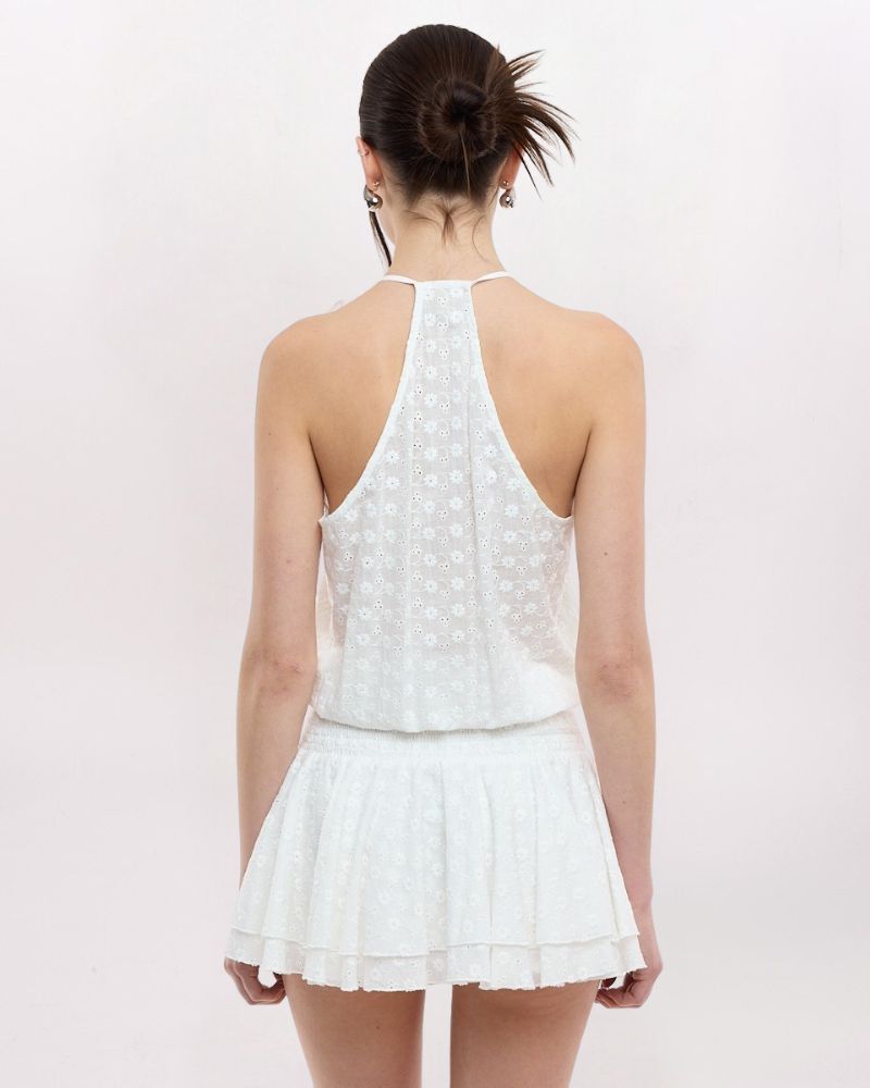EYELET RUFFLE MINI DRESS, WHITE