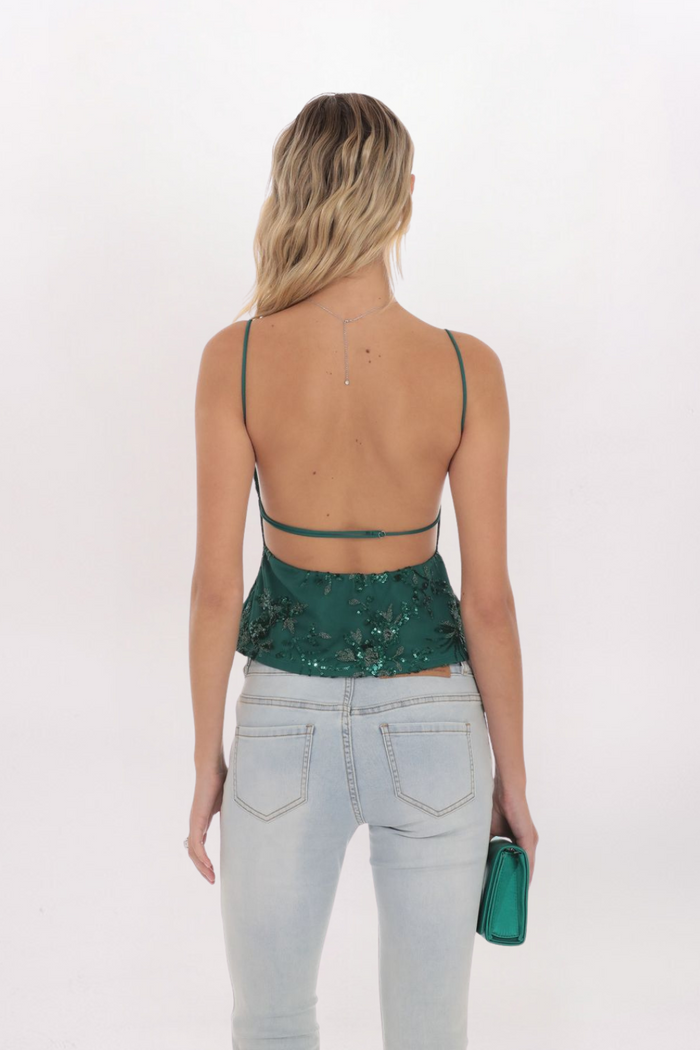 SEQUIN EMBROIDERED OPEN BACK TOP