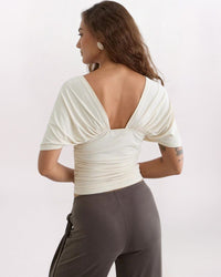 PLUNGE BATWING TOP, CREAM