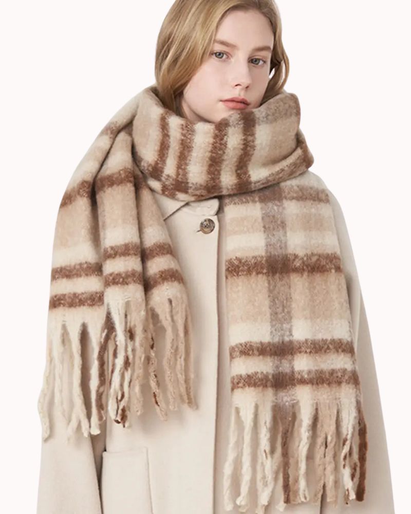 89X17" FRENCH PLAID SCARF - BEIGE