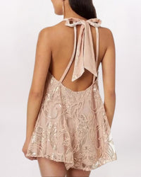 SWINGIN IT EMBELLISHED ROMPER, CHAMPAGNE COMBO