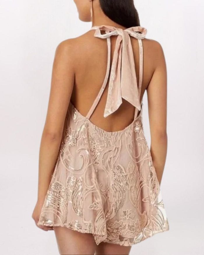 SWINGIN IT EMBELLISHED ROMPER, CHAMPAGNE COMBO