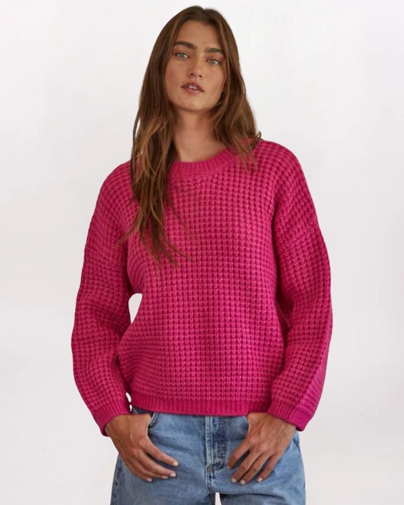 LS BSKT WV CREW SWTR, FUCHSIA