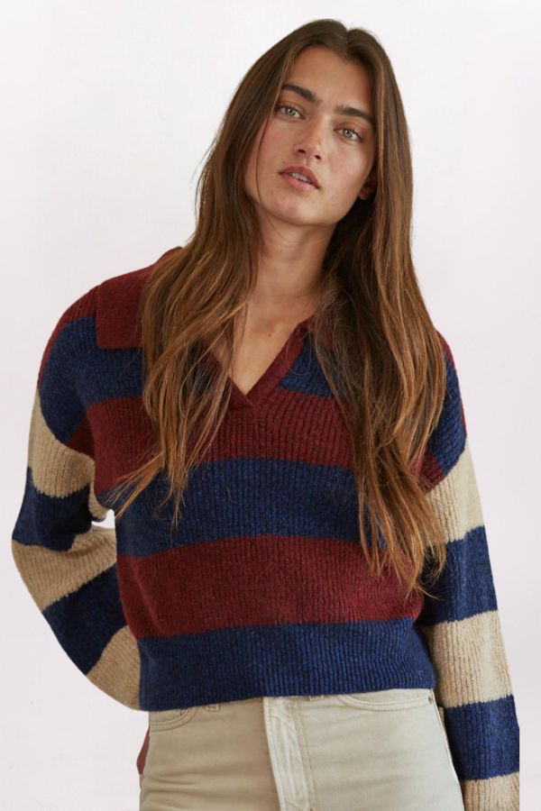 MIX STRIPE COLLAR SWEATER