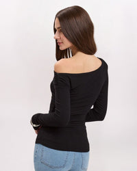 LS OFF SHOULDER TOP, BLACK