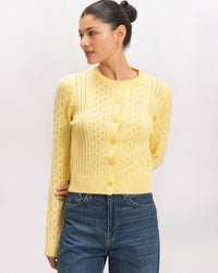 POINTELLE CABLE CARDIGAN, PASTEL YELLOW
