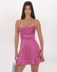 SATIN DRAPED A-LINE DRESS