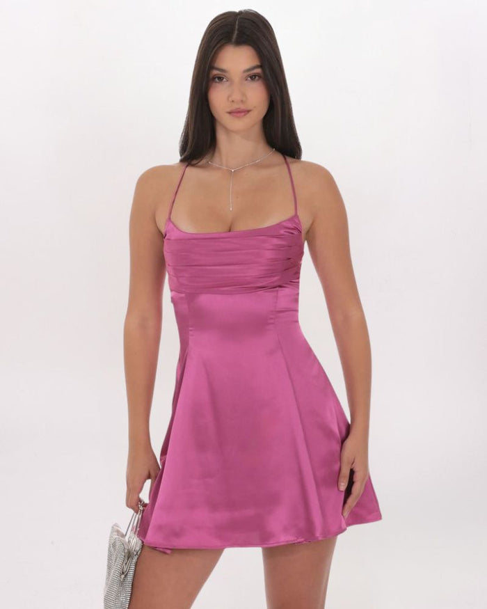 SATIN DRAPED A-LINE DRESS