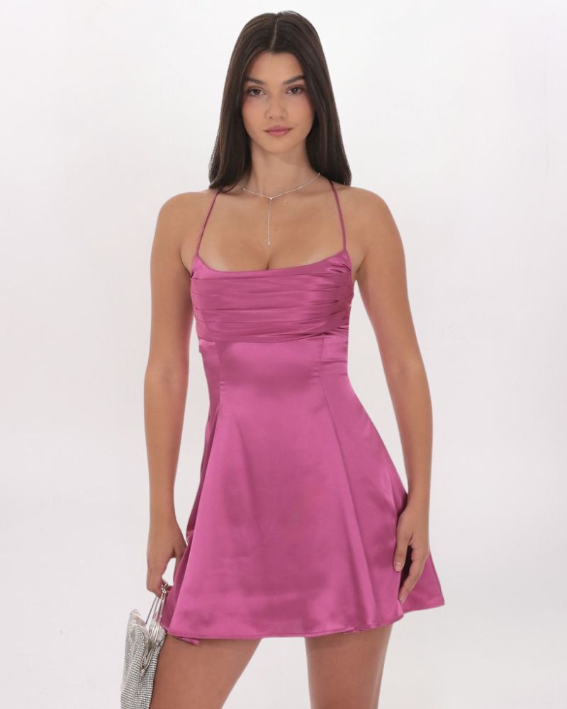 SATIN DRAPED A-LINE DRESS