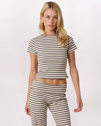 STRIPE TEE & FOLDOVER PANT SET, NAT BROWN
