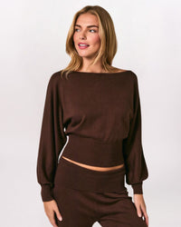 SLOUCHY OFF SHOULDER TOP, BROWN