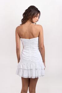 STRAPLESS EYELET MINI DRESS