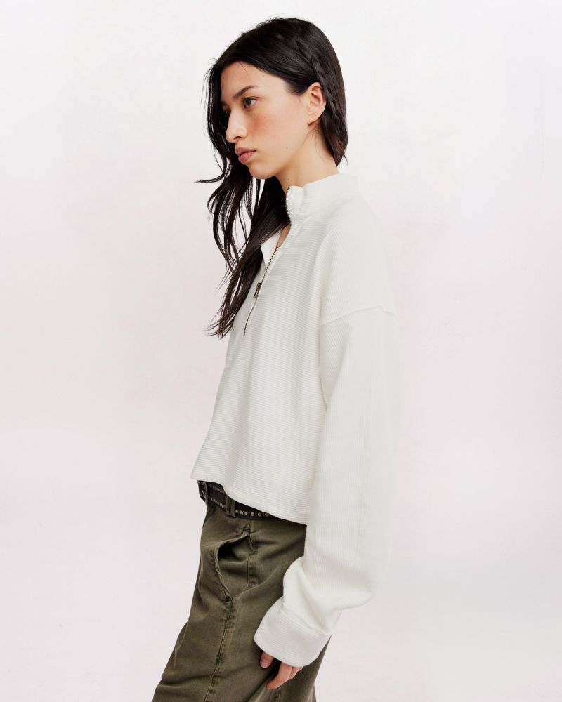 CELESTE QUARTER ZIP SWEATSHIRT, CLEAN IVORY