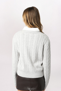 FAUX LAYERED CABLE COLLAR SWEATER