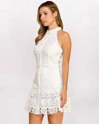 LACE HIGH NECK DRESS, WHITE