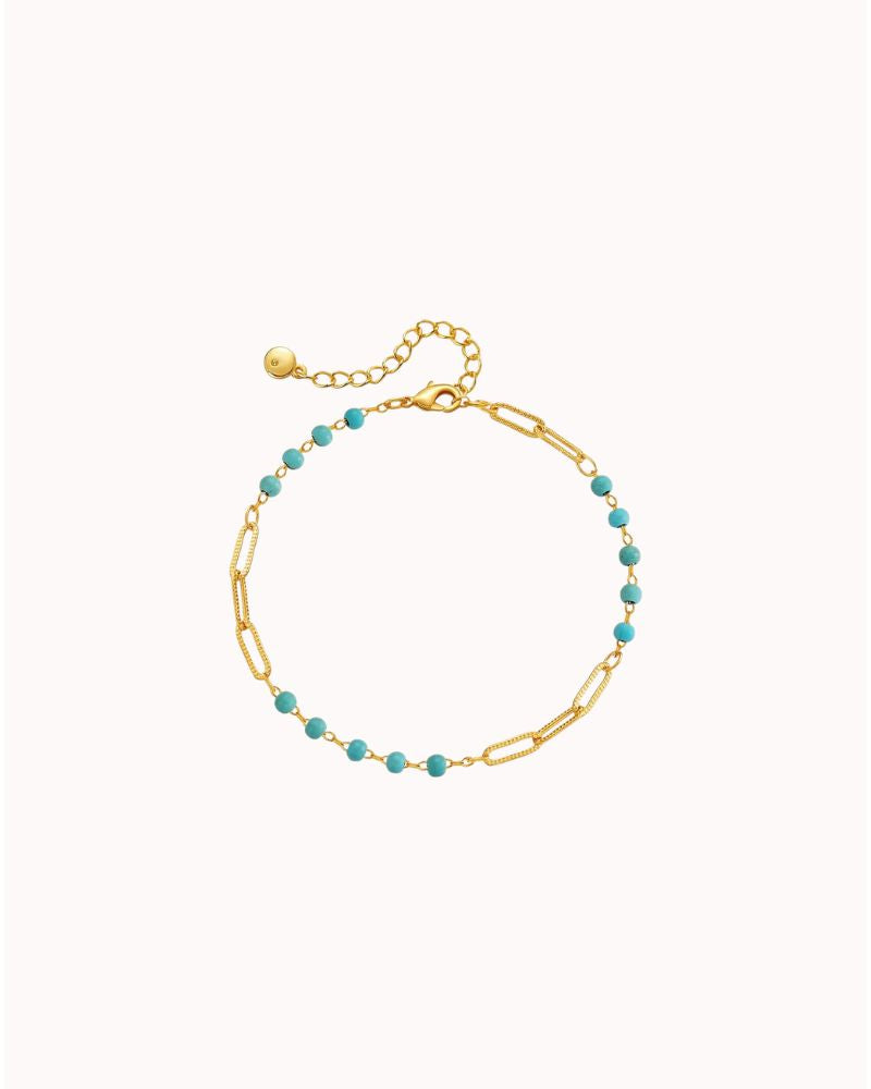 TURQ STONE & CHAIN BRCLT - 18K GOLD PLTD