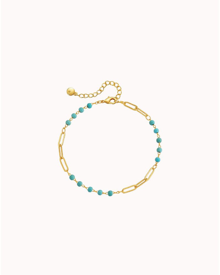 TURQ STONE & CHAIN BRCLT - 18K GOLD PLTD