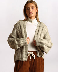 SLOUCHY CABLE CARDIGAN, MEL OATMEAL