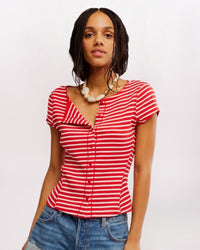 MOST WANTED STRIPED CARDIGAN, RED/WHT