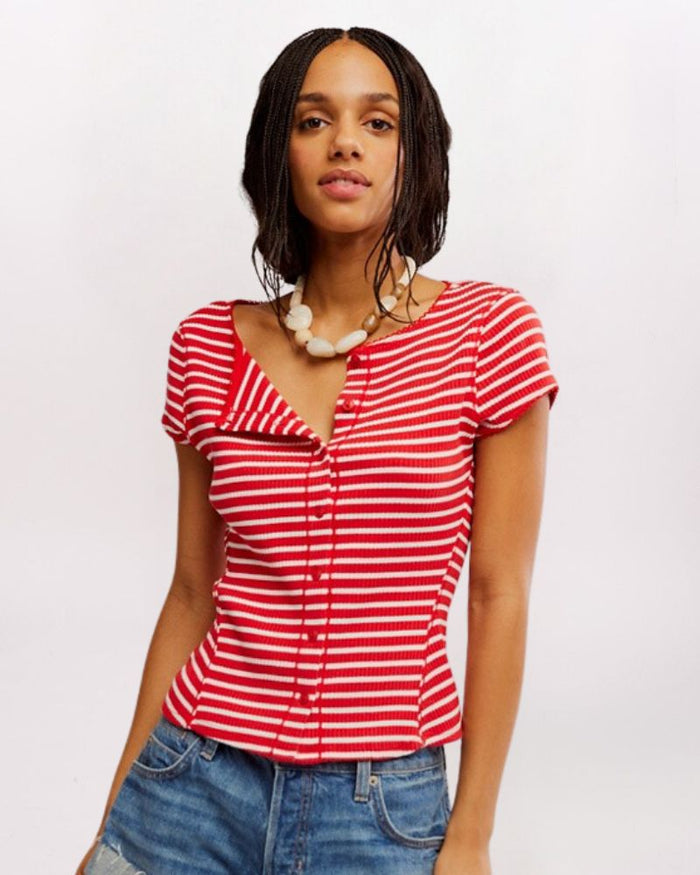 MOST WANTED STRIPED CARDIGAN, RED/WHT