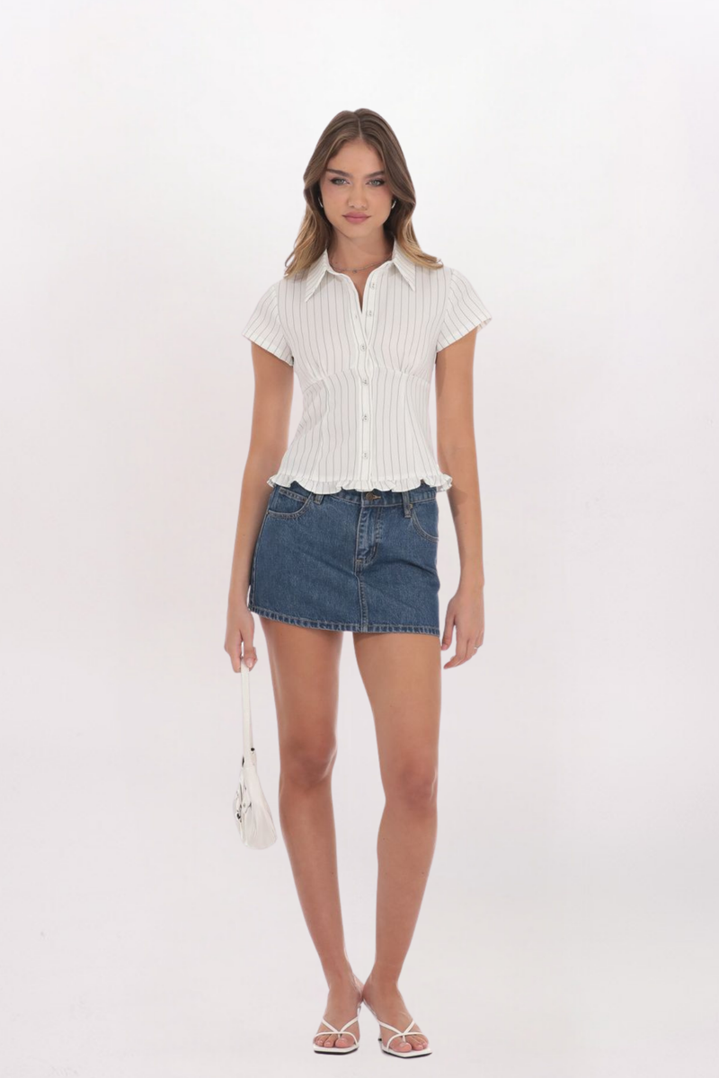 STRIPED BUTTON FRONT TOP