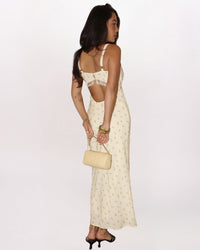 SL DITSY FLRL LACE INSET MAXI DRESS, LEMON