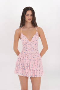 FLORAL MESH TIERED DRESS
