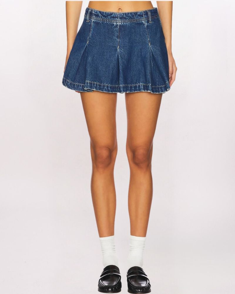 MADISON AVE DENIM MINI SKIRT, WANDERING EYES