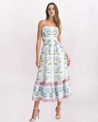 FLORAL BORDER PRINT MAXI DRESS, CREAM