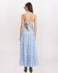 STRAPLESS FLORAL TIE BACK MAXI DRESS, MINDA BLUE
