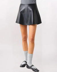 VEGAN LEATHER ALINE MINI SKIRT, BLACK