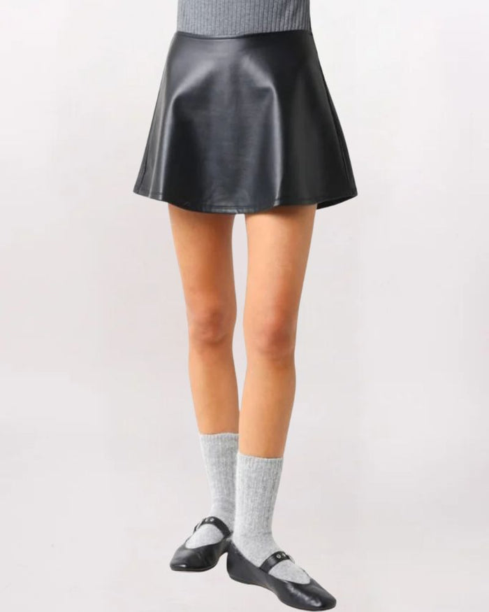 VEGAN LEATHER ALINE MINI SKIRT, BLACK