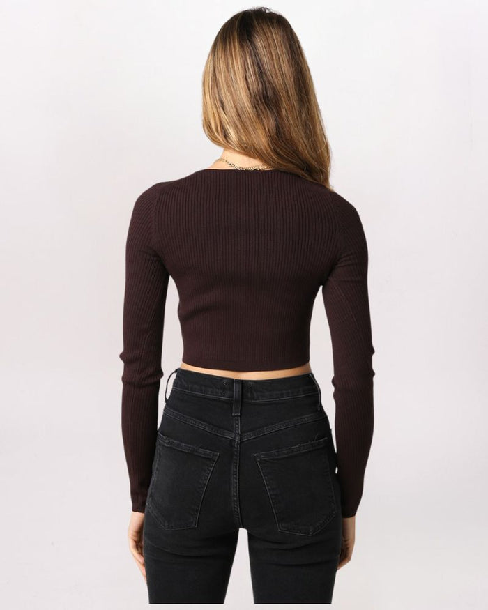 CROPPED CARDIGAN TOP, BROWN