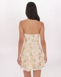 GOLD SEQUIN BEADED FLORAL FLARE DRESS