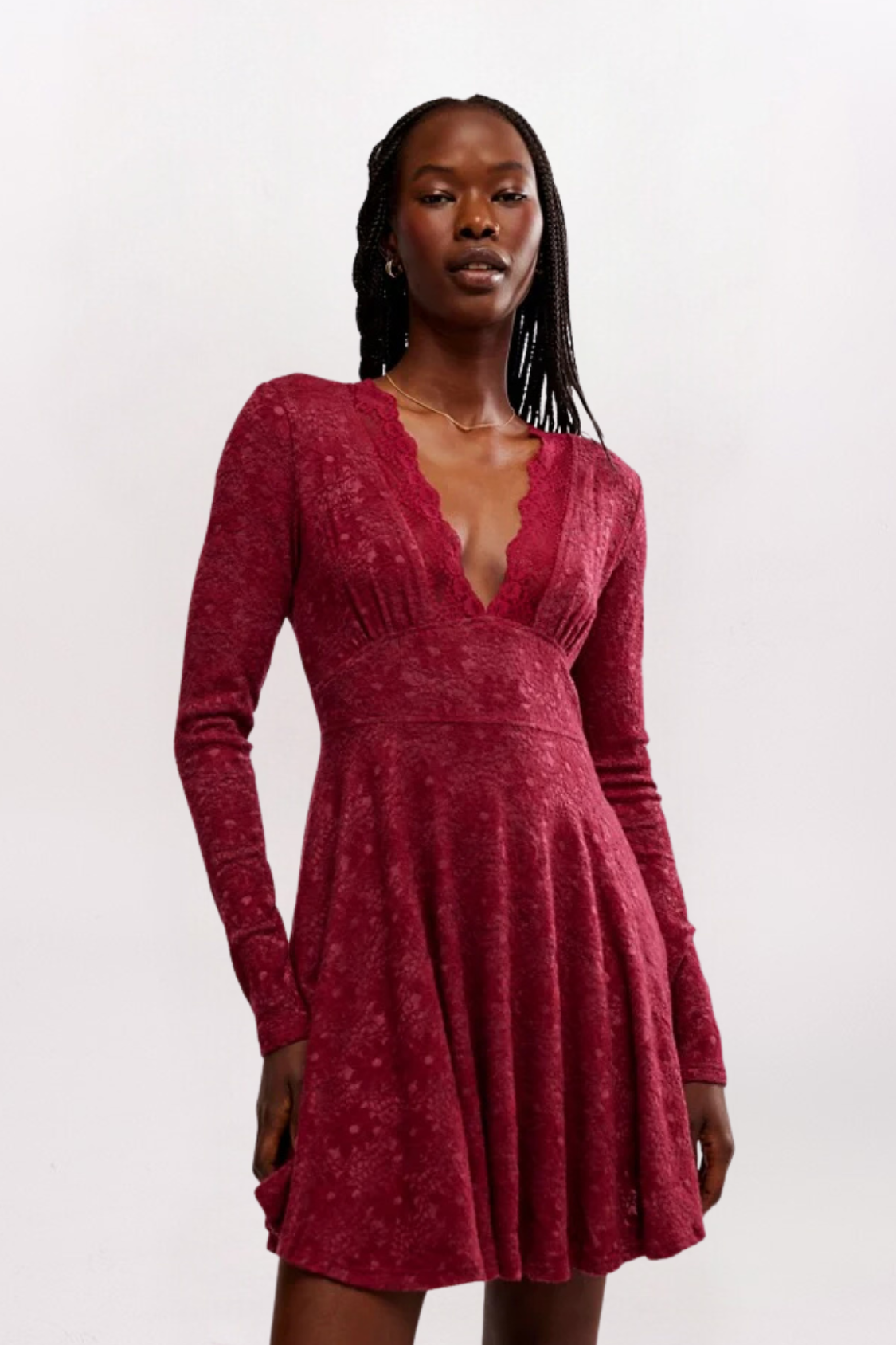 ALL YOURS LACE MINI DRESS - RED PLUM