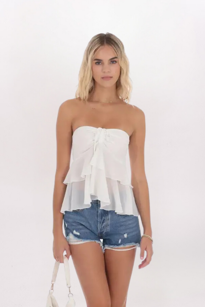 STRAPLESS CHIFFON RUFFLE TOP