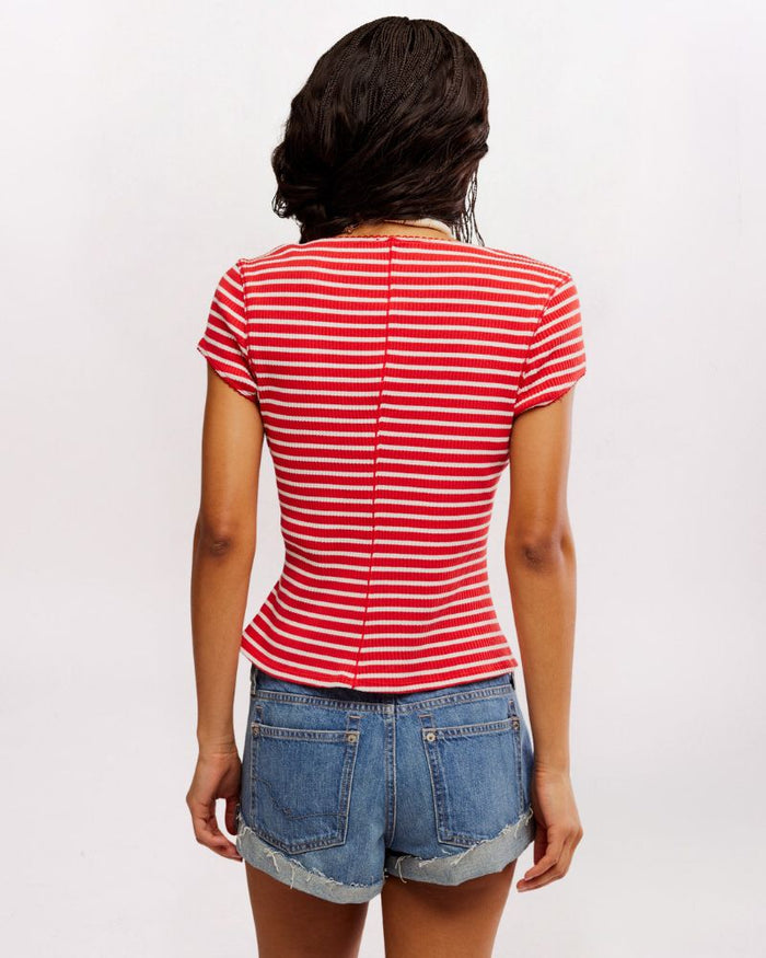 MOST WANTED STRIPED CARDIGAN, RED/WHT