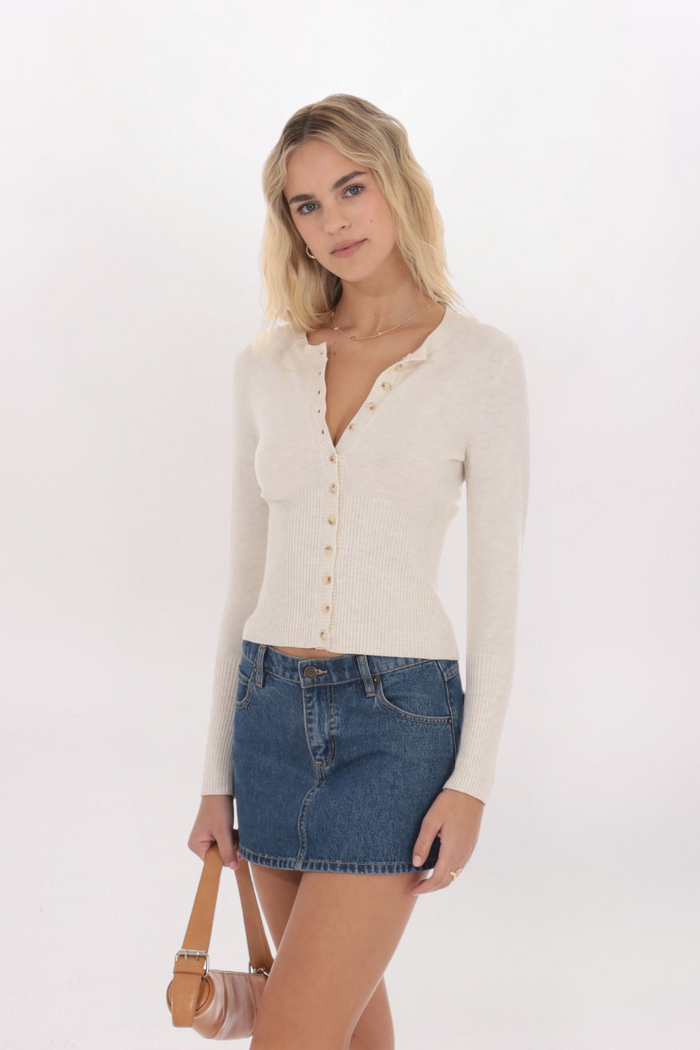CINCHED RIB CARDIGAN TOP