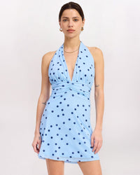 SL POLKA DOT HLTR DRESS, BLUE