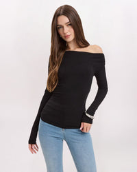 LS OFF SHOULDER TOP, BLACK
